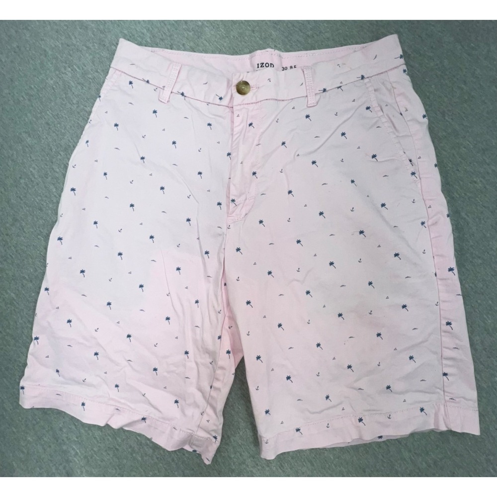 Izod Mens Pink Printed Shorts Sz 30 Palm Tree & Anchor Pattern Summer Casual